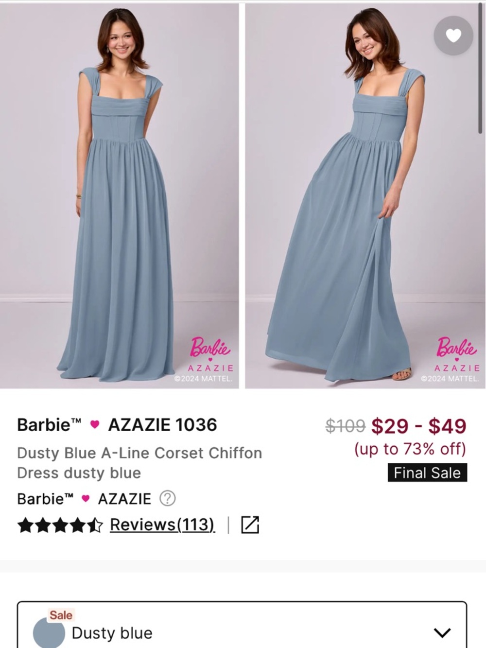 Azazie Barbie A1036 Dusty Blue
